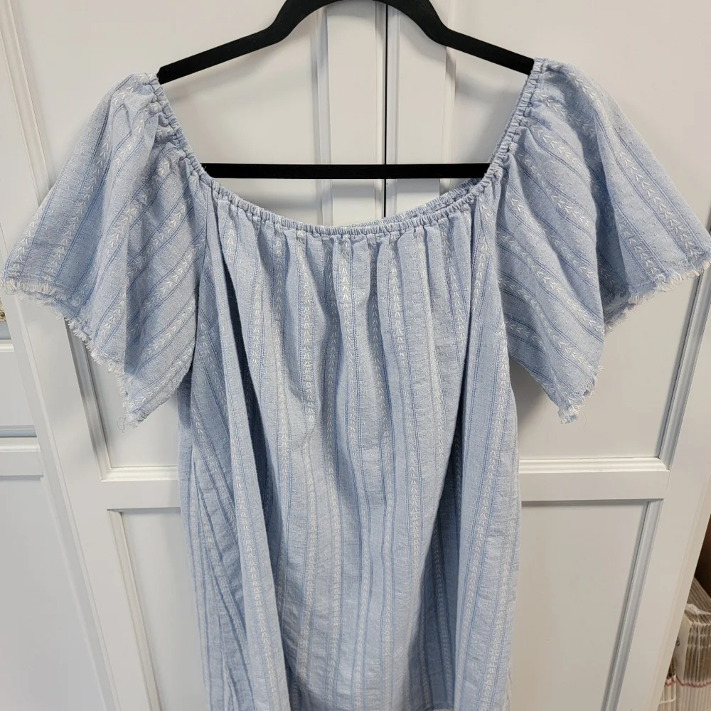 Mustard Seed Tunic Top Blouse Blue and White Stripe Size Large Square Neckline - Picture 10 of 10